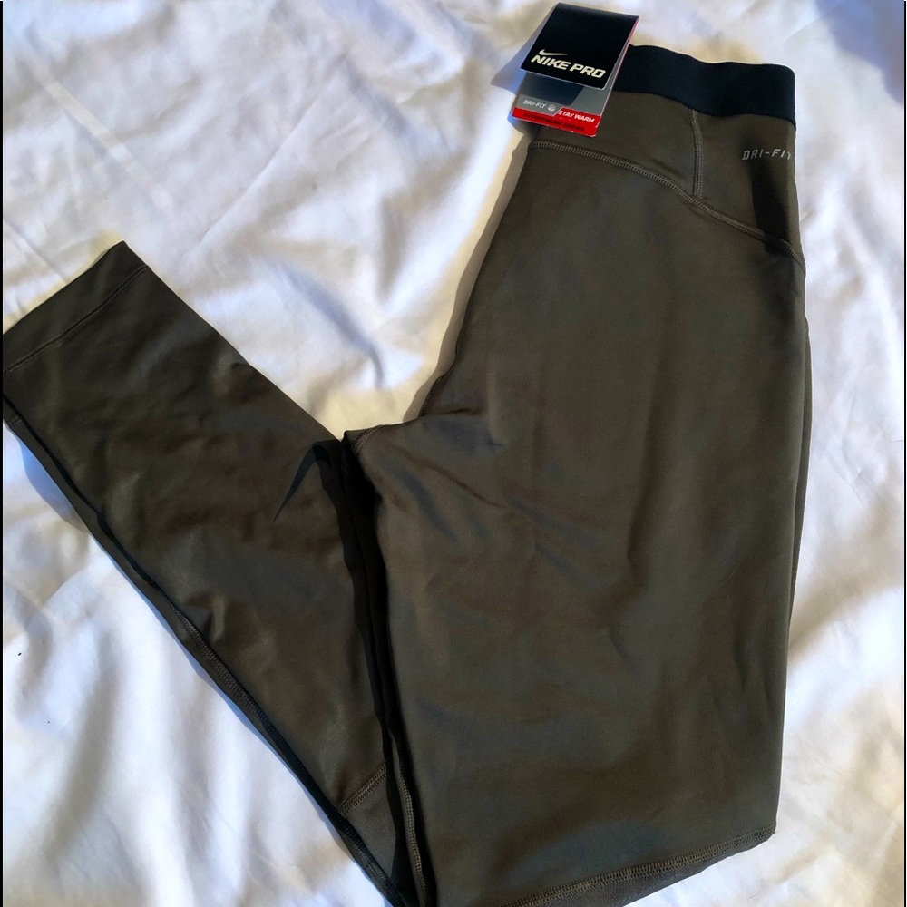 Nike pro dri-fit/stay warm, hyper warm series. Olive green